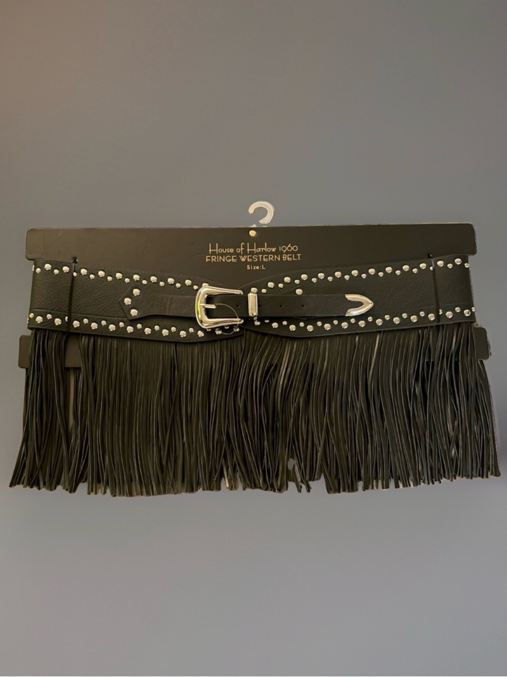 House of Harlow 1960 Black Studded Fringe Western Belt